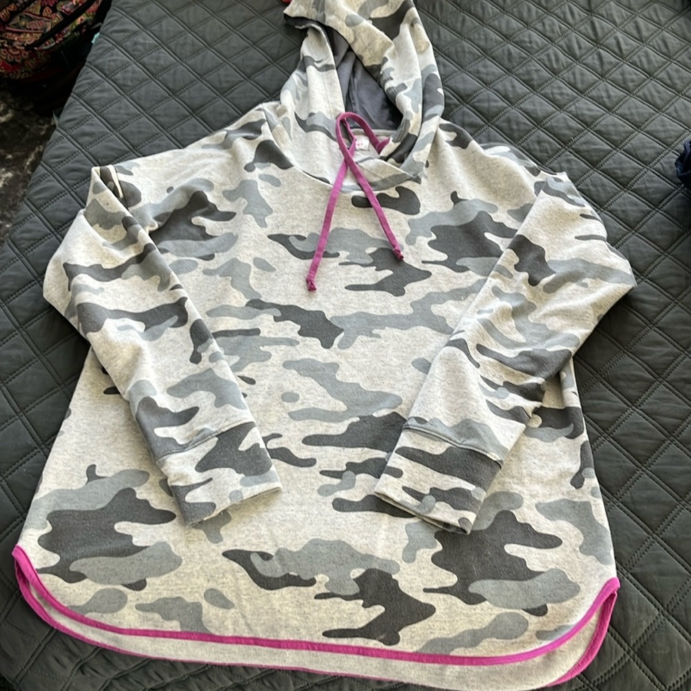Sundry Gray Camo Hoodie with Pink Accents
